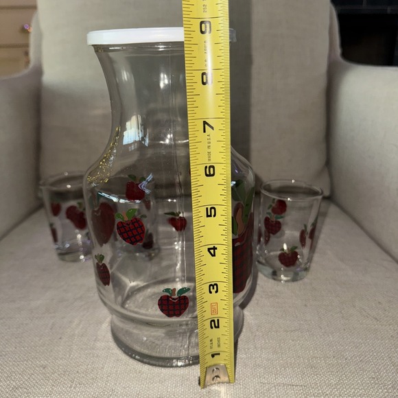 Vintage Apple Anchor Hocking Set Apple Carafe Juice Pitcher and 3 Glasses OLA000 - Picture 10 of 12